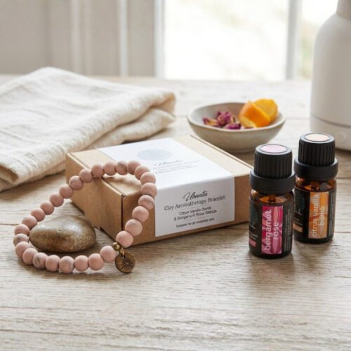 Aromatherapy Clay Bracelet & Essential Oil Set - Handmade Gift