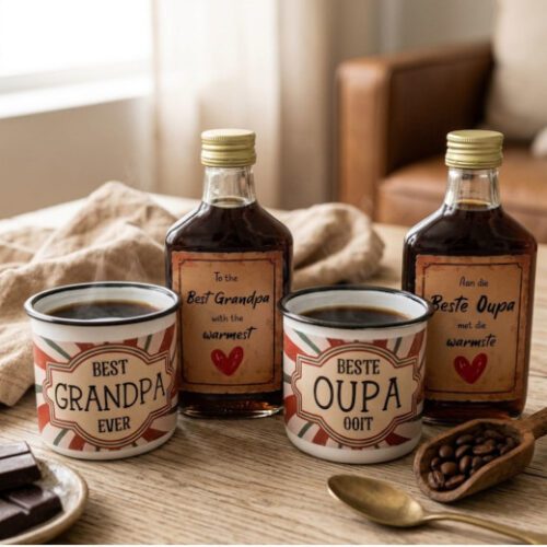 Best Grandpa or Beste Oupa Enamel Mug & Old Brown Sherry Set