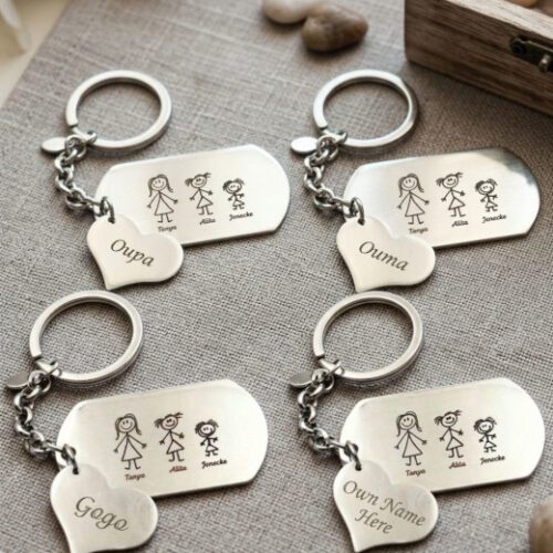 Handmade Personalised Family Stick Figure Stainless Steel Keyring