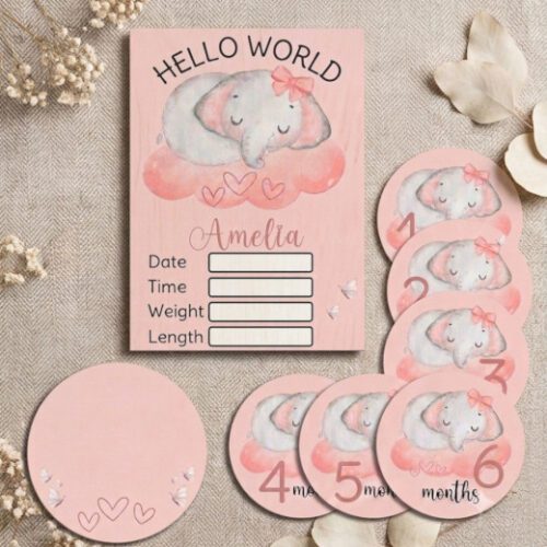 Personalised Elephant Baby Milestone Set