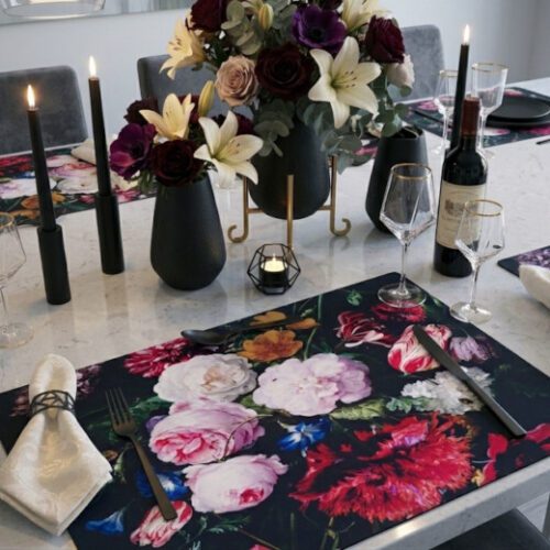Set of 4 Non-Slip Rubber Base Floral Placemats