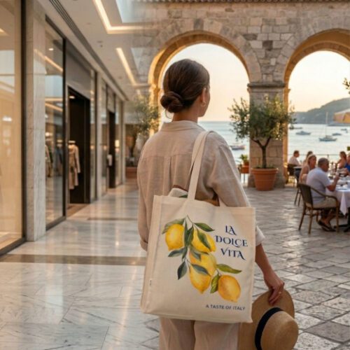 La Dolce Vita Lemon Canvas Tote Bag