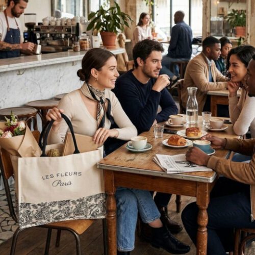 Les Fleurs French Floral Canvas Tote Bag