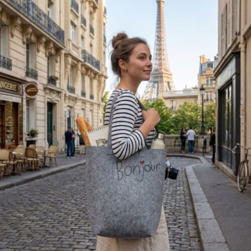 "Bonjour" Felt Tote Bag