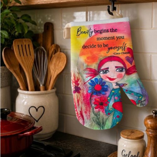 Custom Artwork “Beauty Begins” Heat Resistant Oven Mitt