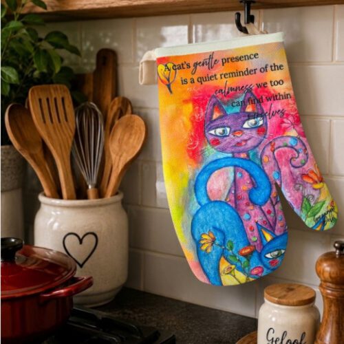 Custom Artwork “Cat's Gentle Presence” Heat Resistant Oven Mitt