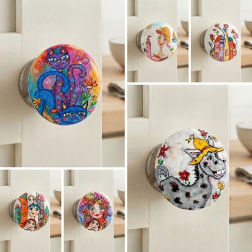 Set of Four Custom Artwork Ceramic Doorknobs