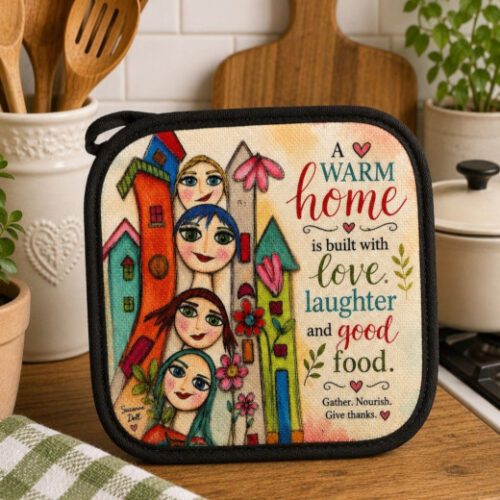 Set of Two Custom Artwork "Warm Home" Heat Resistant Pot Holders