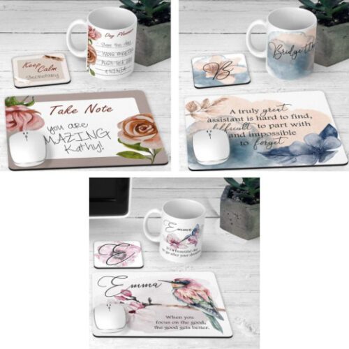 Personalised Desk Set: Custom Ceramic Mug, Mouse Pad & Coaster
