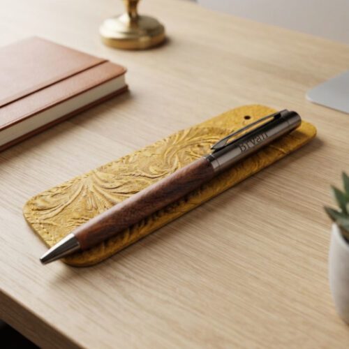 Personalised Wooden Grip Pen Packaged in a Embossed Pen Pouch