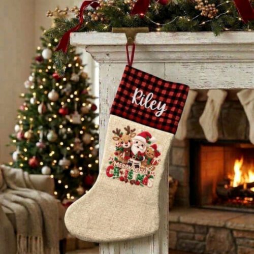 Personalised Christmas Stocking – Santa, Reindeer & Gingerbread